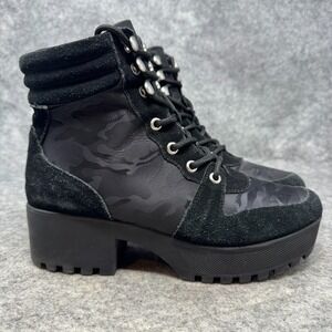 Steve Madden Greater Camo Platform Boots Womens 8.5 Chunky Heel Y2K Suede Grunge